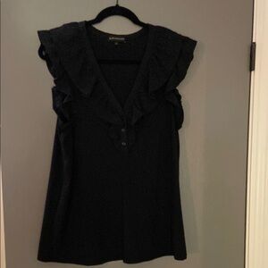 Gibson look Black Ruffled V-Neck Top, size XL